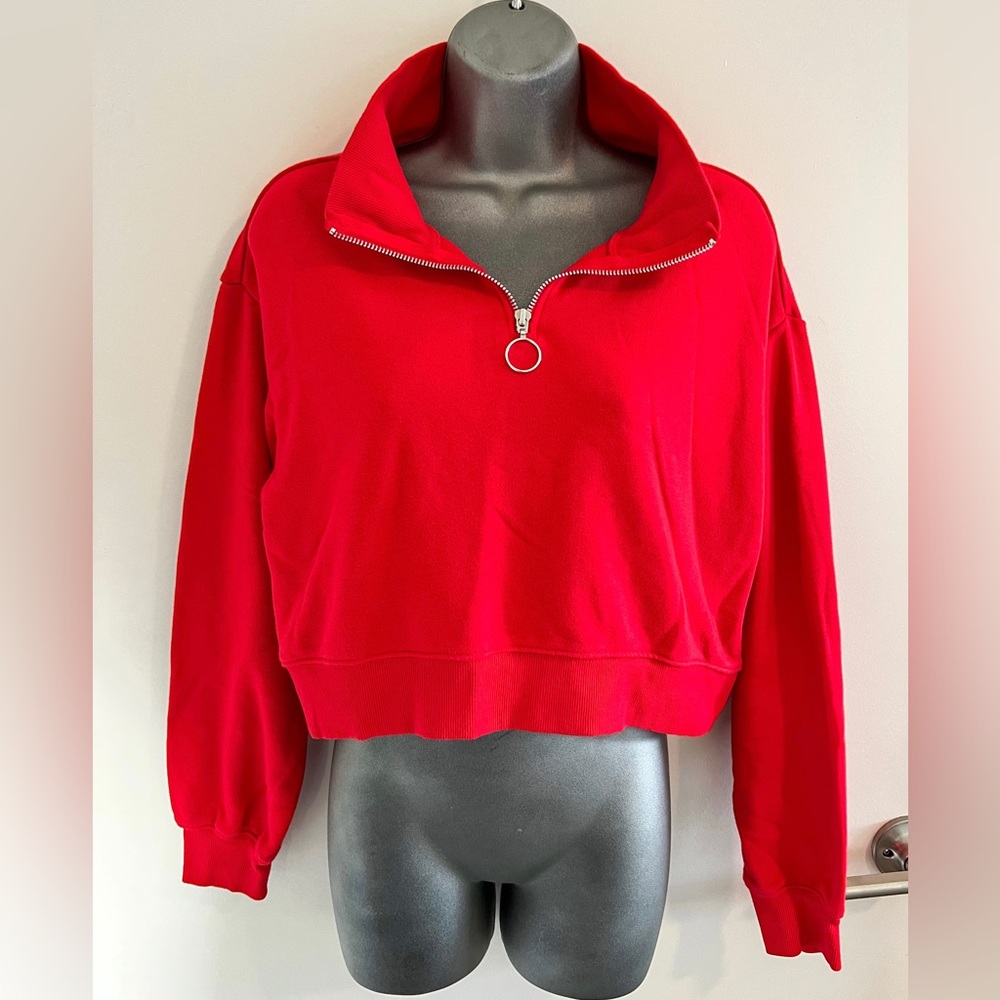 Red H&M Stand-up Collar Sweatshirt